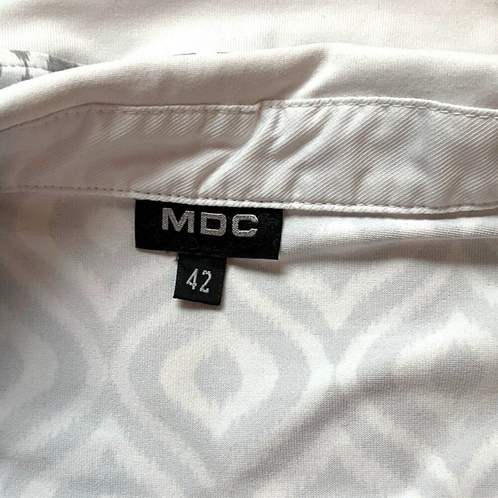 MDC Size 10 Meryl Print Polo Shirt Light Taupe/White Sleeveless V Neck Collared - Picture 8 of 9